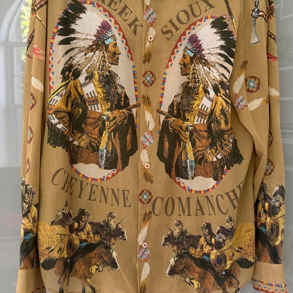 D&G Tan Western-Style Button-Up Shirt with Multicolor Collar Detail - Picture 2 of 4